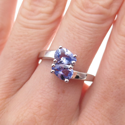 925 Sterling Silver Real Pear-Cut Tanzanite Bypass Ring Size 8