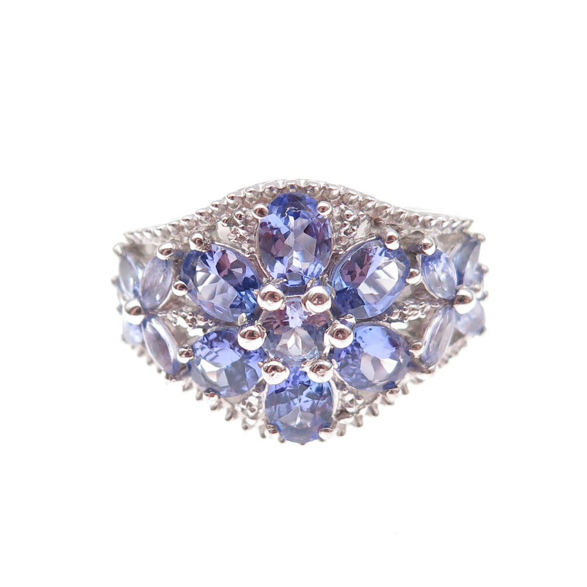 Chuck Clemency 925 Sterling Silver Real Diamond & Tanzanite Ring Size 7.75