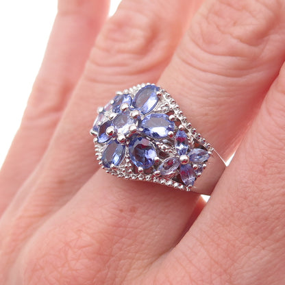 Chuck Clemency 925 Sterling Silver Real Diamond & Tanzanite Ring Size 7.75