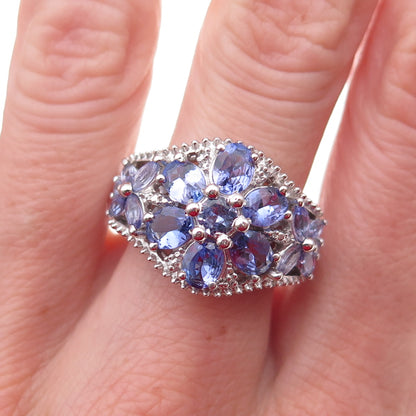 Chuck Clemency 925 Sterling Silver Real Diamond & Tanzanite Ring Size 7.75
