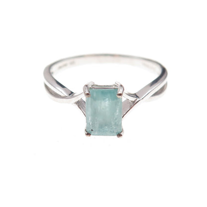 Molloy 925 Sterling Silver Real Emerald-Cut Aquamarine Ring Size 8