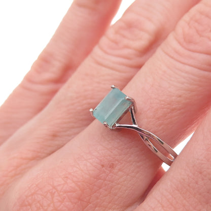 Molloy 925 Sterling Silver Real Emerald-Cut Aquamarine Ring Size 8
