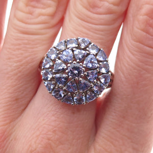 925 Sterling Silver Real Round & Triangle-Cut Tanzanite Ring Size 8