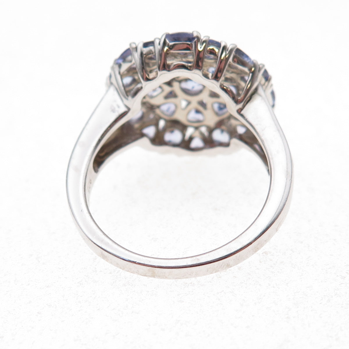 925 Sterling Silver Real Round & Triangle-Cut Tanzanite Ring Size 8