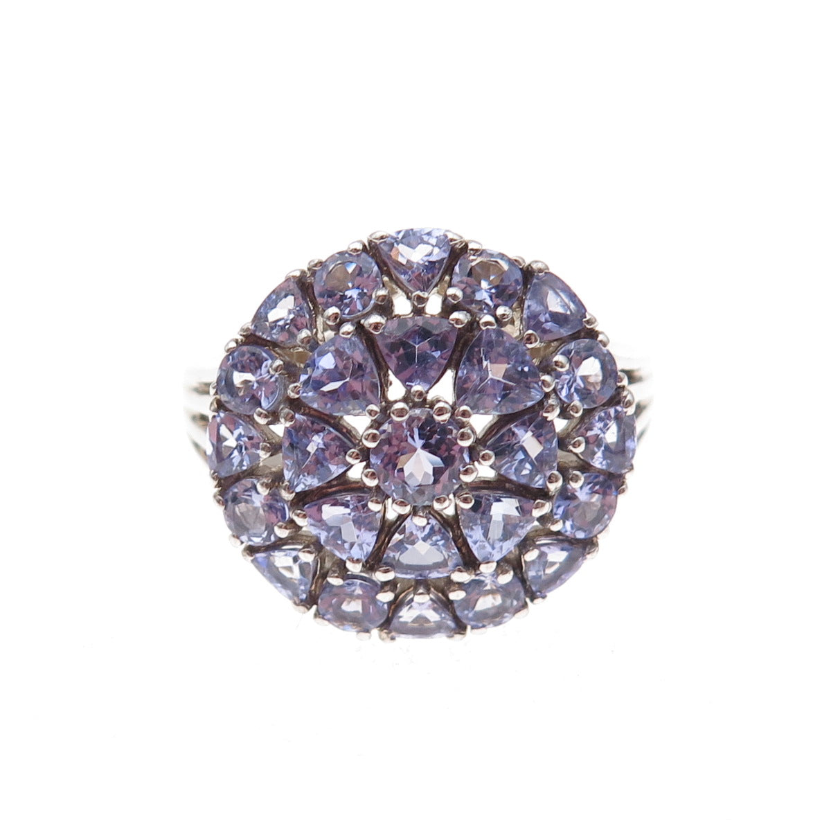 925 Sterling Silver Real Round & Triangle-Cut Tanzanite Ring Size 8
