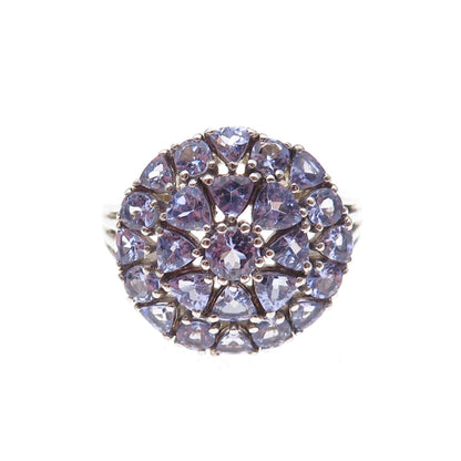 925 Sterling Silver Real Round & Triangle-Cut Tanzanite Ring Size 8