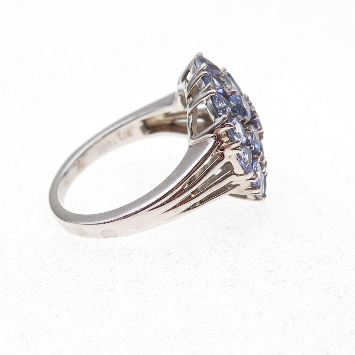 925 Sterling Silver Real Round & Triangle-Cut Tanzanite Ring Size 8