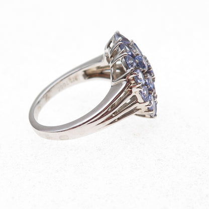 925 Sterling Silver Real Round & Triangle-Cut Tanzanite Ring Size 8