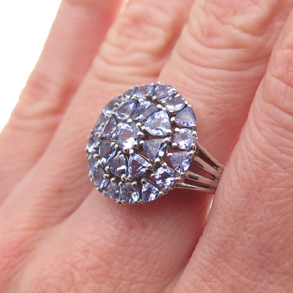 925 Sterling Silver Real Round & Triangle-Cut Tanzanite Ring Size 8