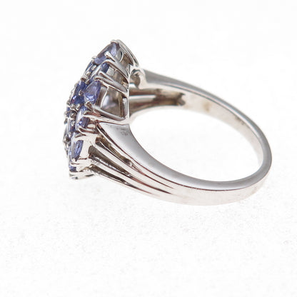 925 Sterling Silver Real Round & Triangle-Cut Tanzanite Ring Size 8