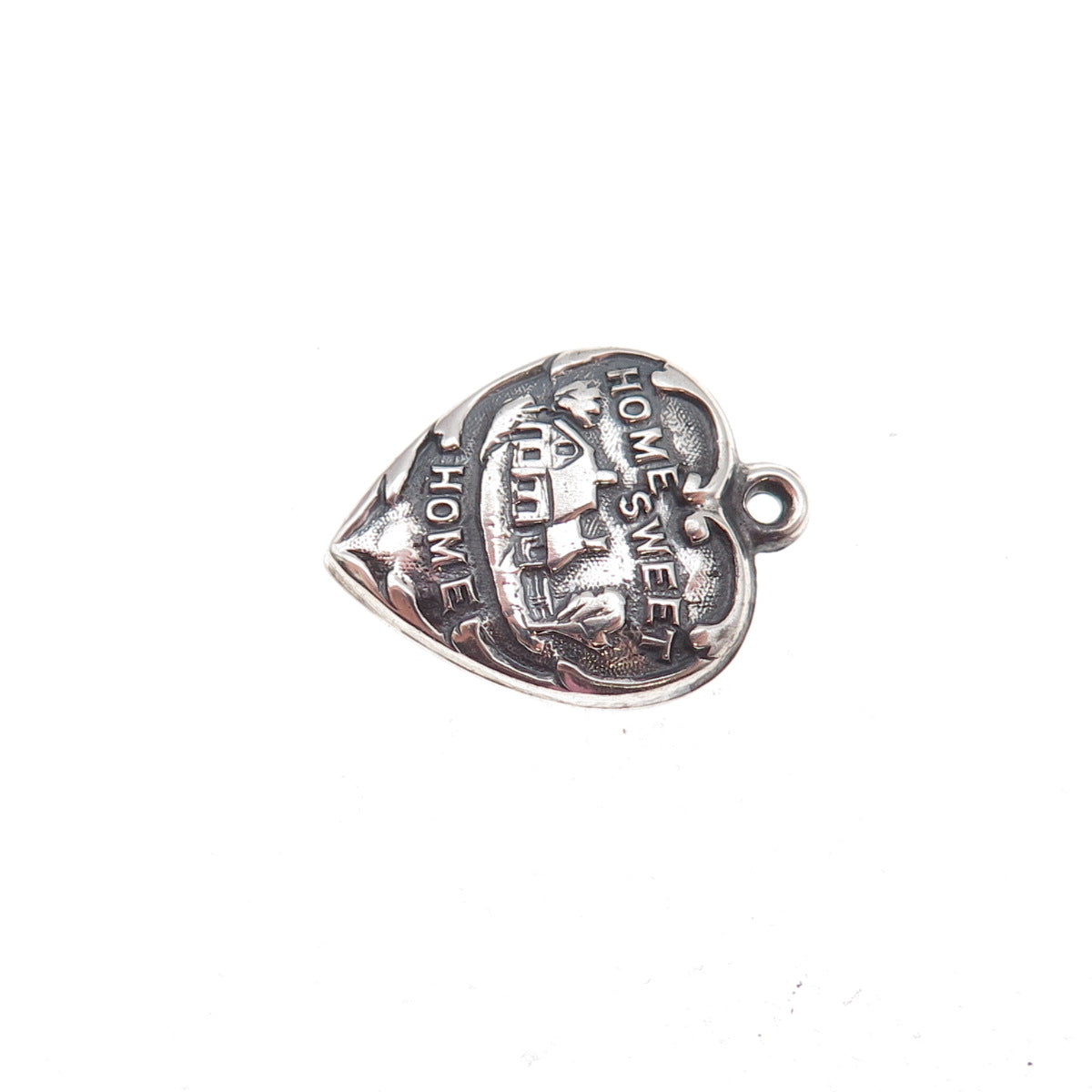 925 Sterling Silver Antique Art Deco Home Sweet Home Heart Chatelaine Pendant