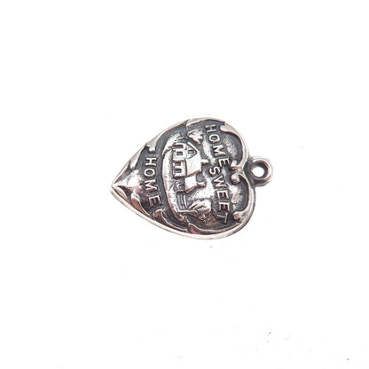 925 Sterling Silver Antique Art Deco Home Sweet Home Heart Chatelaine Pendant