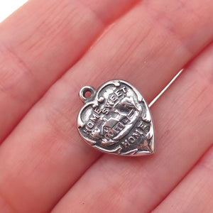 925 Sterling Silver Antique Art Deco Home Sweet Home Heart Chatelaine Pendant