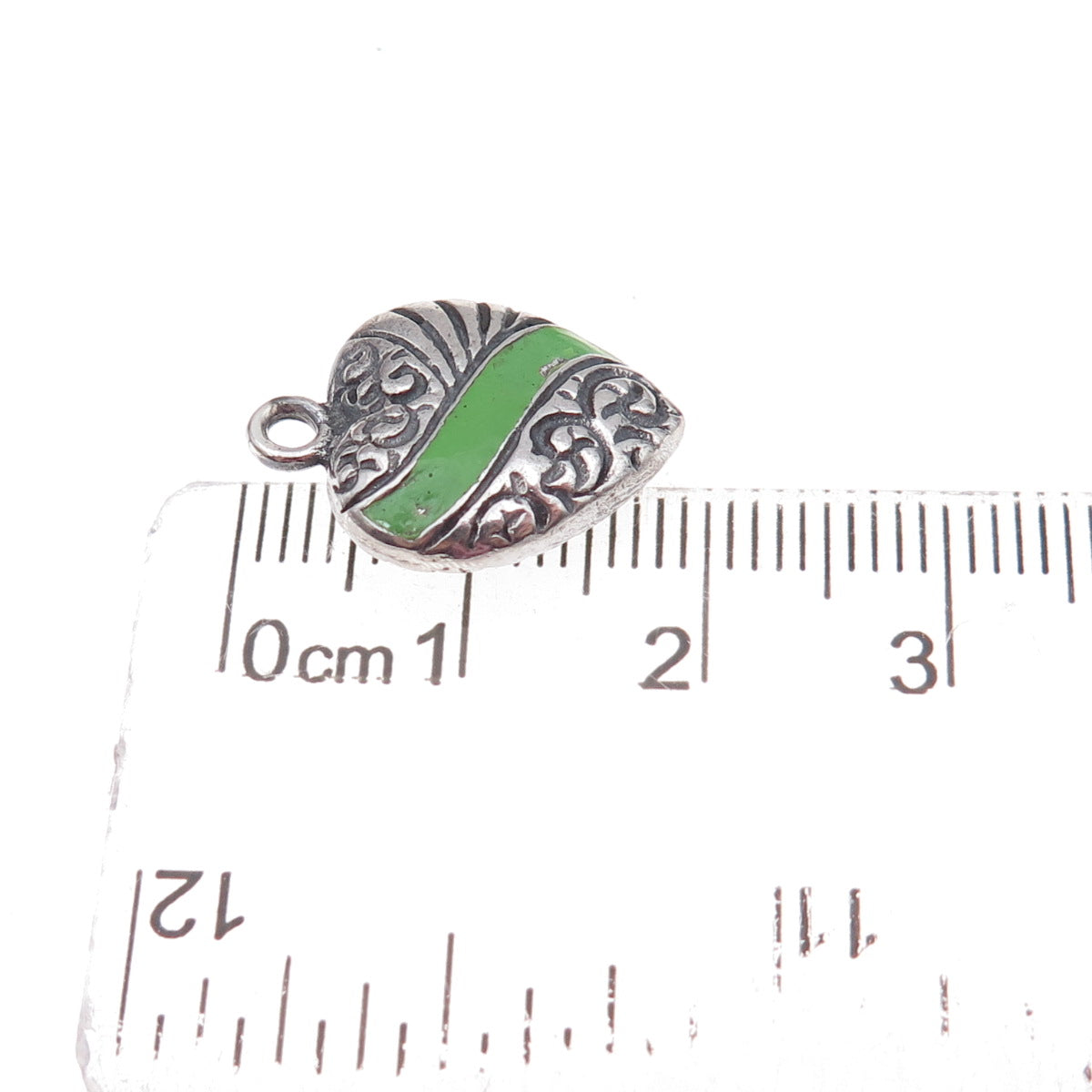 925 Sterling Silver Antique Art Deco Enamel Heart Chatelaine Charm Pendant