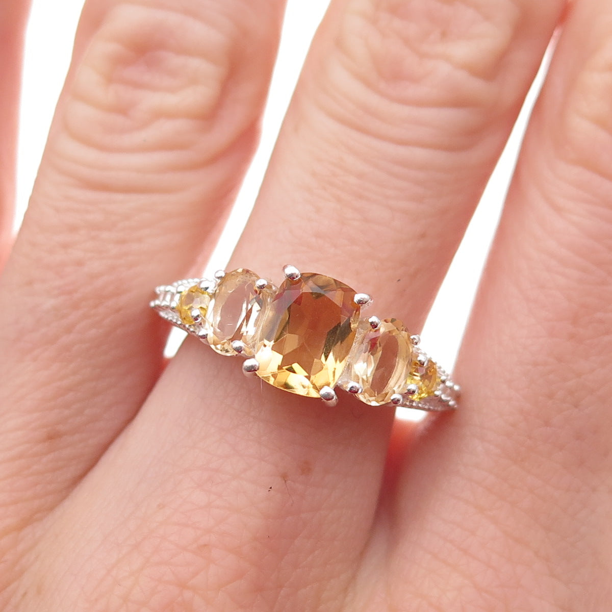 Chuck Clemency 925 Sterling Silver Real Multi-Cut Citrine Ring Size 8