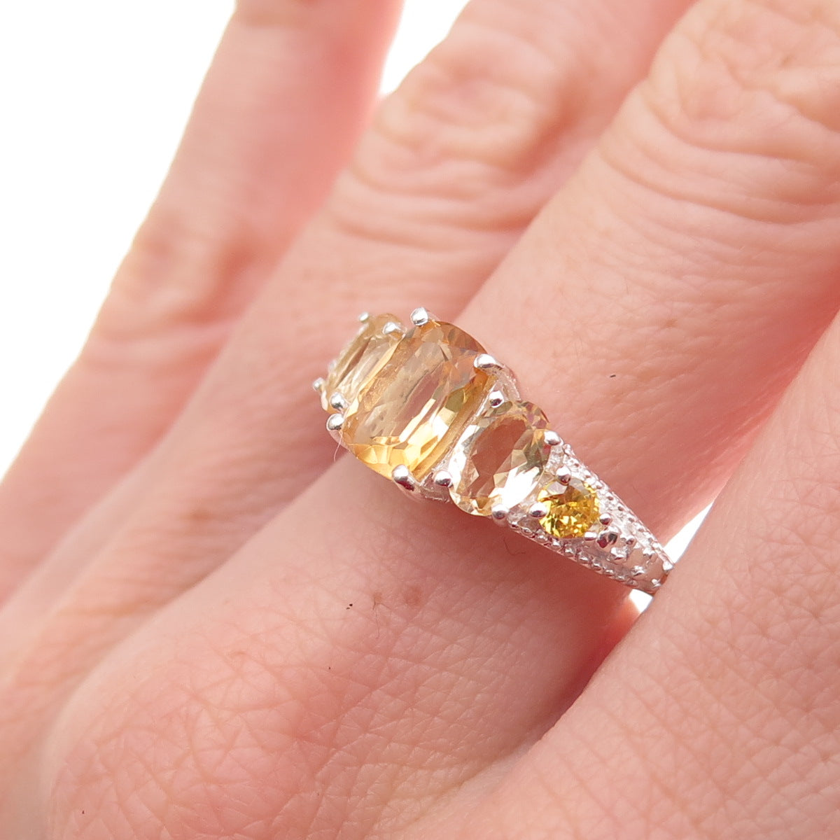 Chuck Clemency 925 Sterling Silver Real Multi-Cut Citrine Ring Size 8