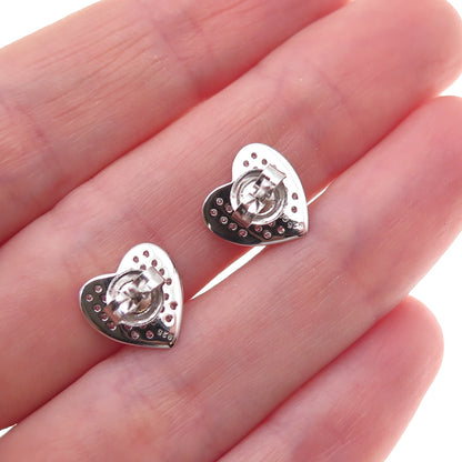 925 Sterling Silver Round-Cut C Z Heart Stud Earrings
