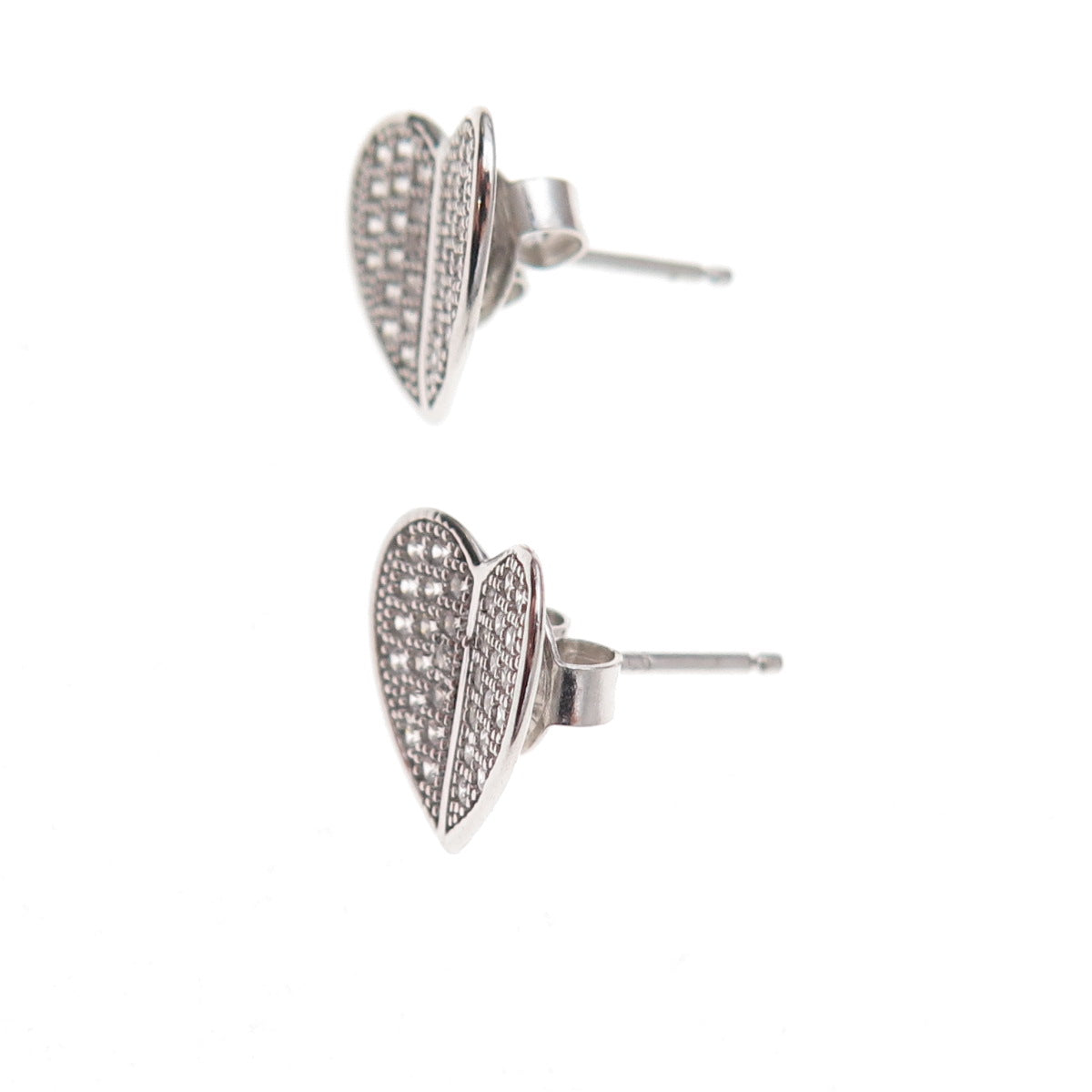 925 Sterling Silver Round-Cut C Z Heart Stud Earrings