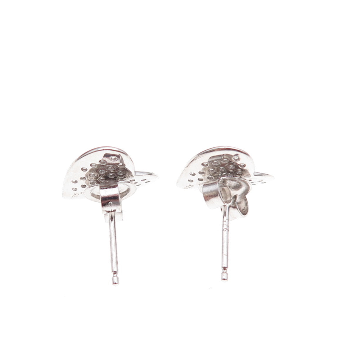 925 Sterling Silver Round-Cut C Z Heart Stud Earrings