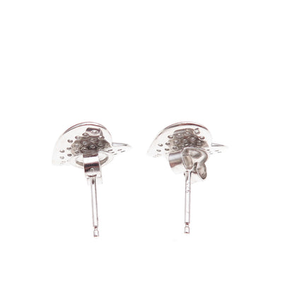 925 Sterling Silver Round-Cut C Z Heart Stud Earrings