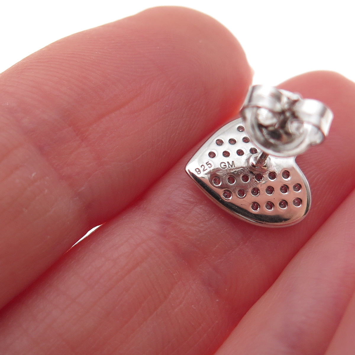 925 Sterling Silver Round-Cut C Z Heart Stud Earrings