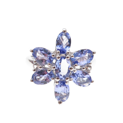 Chuck Clemency 925 Sterling Silver Real Tanzanite & White Topaz Ring Size 8