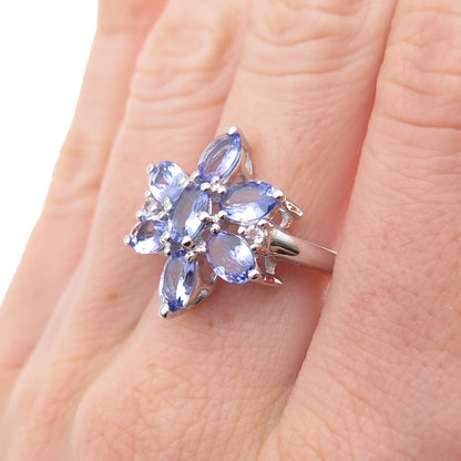 Chuck Clemency 925 Sterling Silver Real Tanzanite & White Topaz Ring Size 8