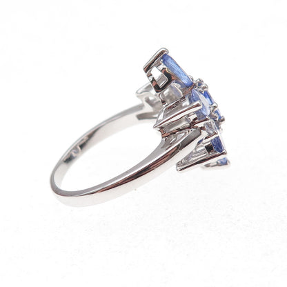 Chuck Clemency 925 Sterling Silver Real Tanzanite & White Topaz Ring Size 8