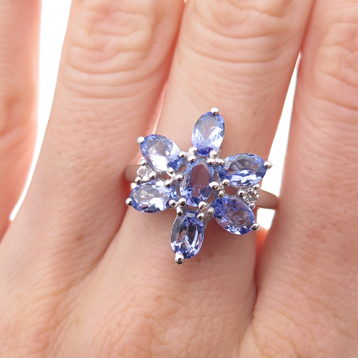Chuck Clemency 925 Sterling Silver Real Tanzanite & White Topaz Ring Size 8