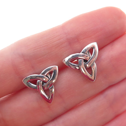 Solvar 925 Sterling Silver Vintage Ireland Celtic Trinity Oxidized Stud Earrings