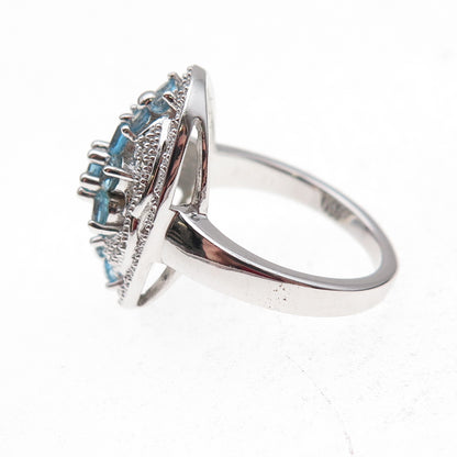 925 Sterling Silver Mexico Real Diamond & Blue Topaz Ring Size 7