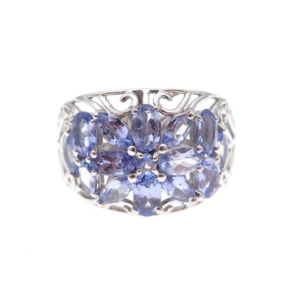 Chuck Clemency 925 Sterling Silver Real Tanzanite Floral Ring Size 8.25