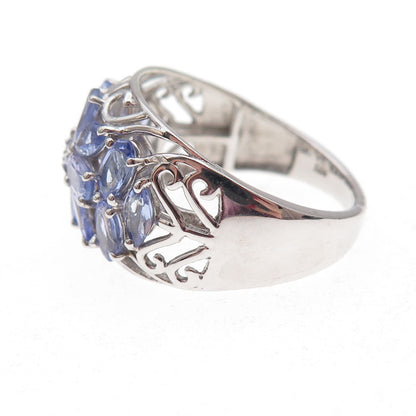 Chuck Clemency 925 Sterling Silver Real Tanzanite Floral Ring Size 8.25