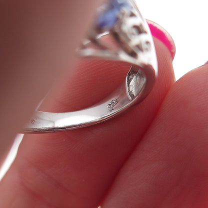 Chuck Clemency 925 Sterling Silver Real Tanzanite Floral Ring Size 8.25