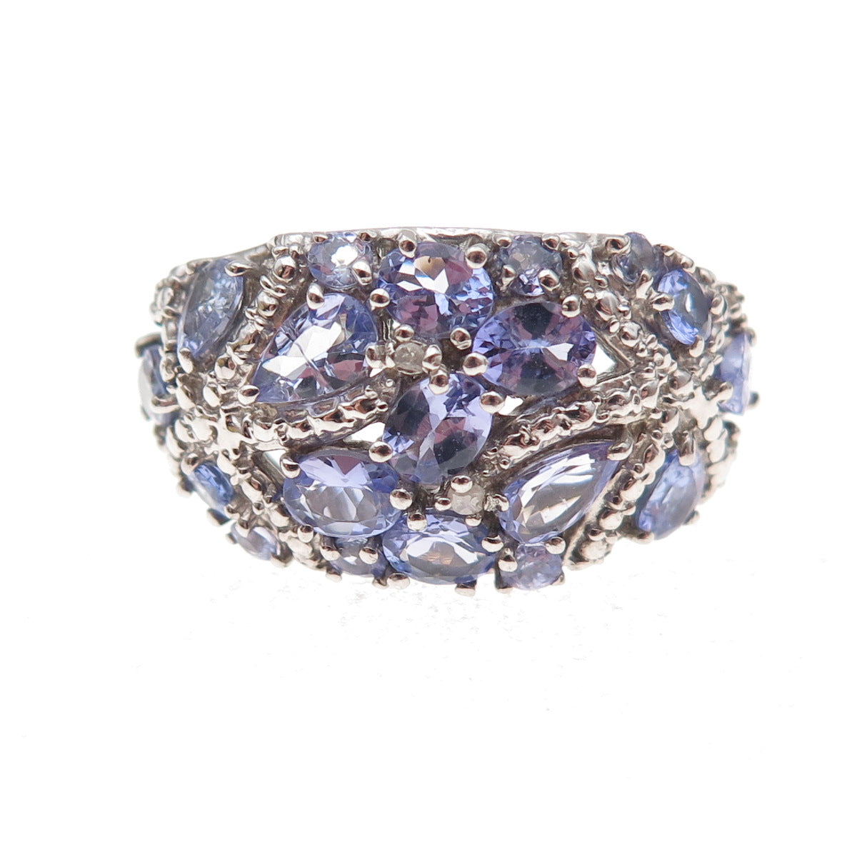Chuck Clemency Sterling Silver Real Diamond & Tanzanite Starfish Ring Size 7.75