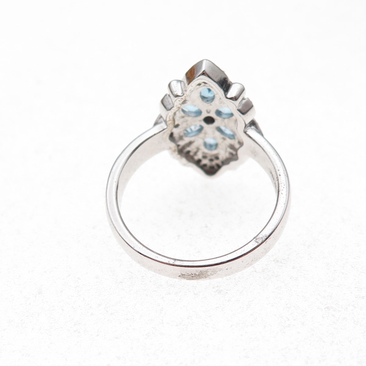 925 Sterling Silver 2-Tone Mexico Real Diamond & Blue Topaz Ring Size 7