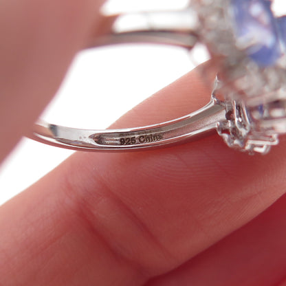 925 Sterling Silver Real Tanzanite & White Topaz Ring Size 8