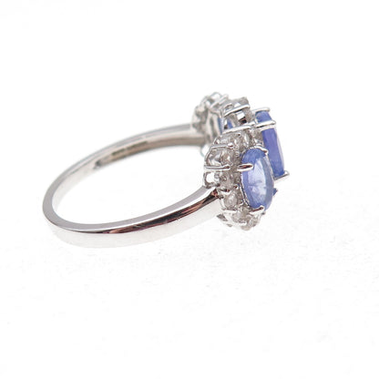 925 Sterling Silver Real Tanzanite & White Topaz Ring Size 8