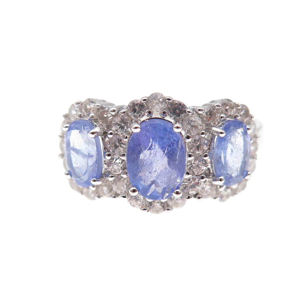 925 Sterling Silver Real Tanzanite & White Topaz Ring Size 8