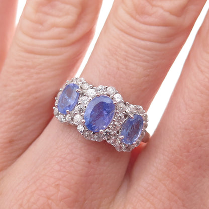 925 Sterling Silver Real Tanzanite & White Topaz Ring Size 8
