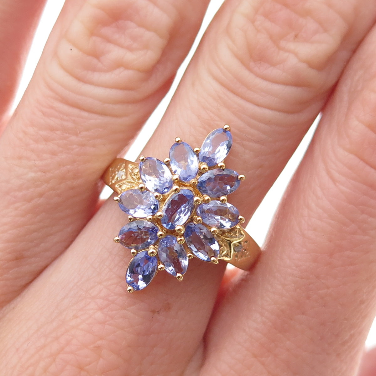 Chuck Clemency Sterling Silver Gold Plated Real Diamond & Tanzanite Ring Size 7