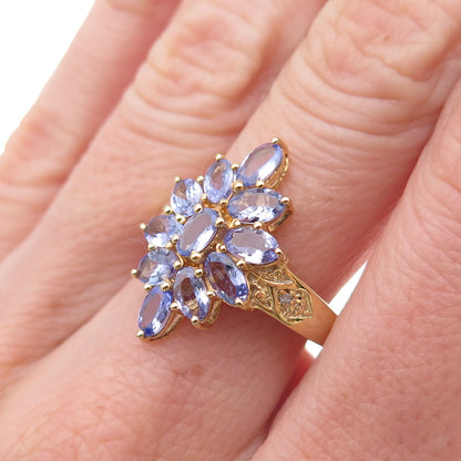 Chuck Clemency Sterling Silver Gold Plated Real Diamond & Tanzanite Ring Size 7