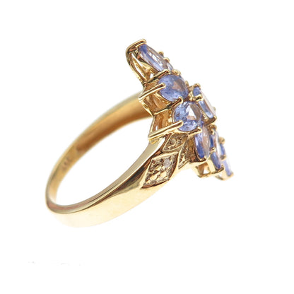 Chuck Clemency Sterling Silver Gold Plated Real Diamond & Tanzanite Ring Size 7