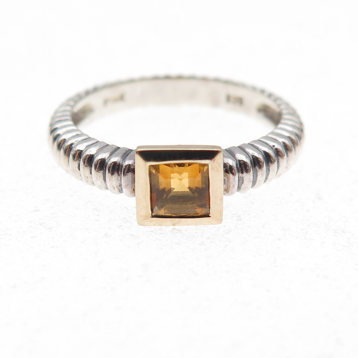 925 Sterling Silver 14K Gold Vintage Real Citrine Oxidized Ring Size 5.5