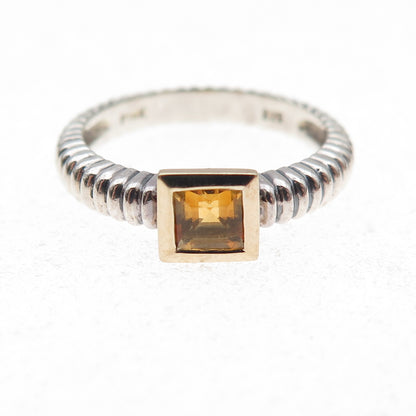 925 Sterling Silver 14K Gold Vintage Real Citrine Oxidized Ring Size 5.5