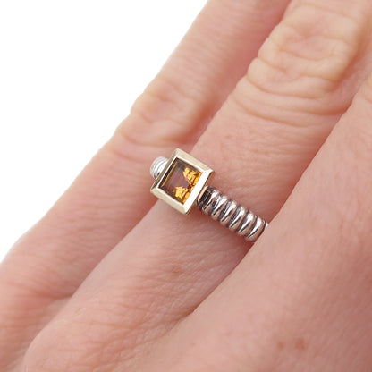 925 Sterling Silver 14K Gold Vintage Real Citrine Oxidized Ring Size 5.5