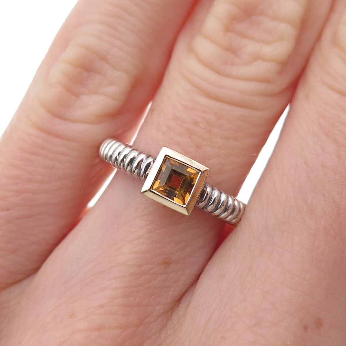 925 Sterling Silver 14K Gold Vintage Real Citrine Oxidized Ring Size 5.5