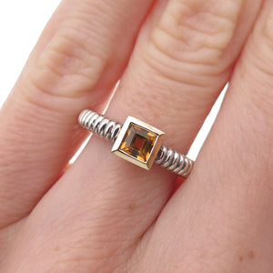 925 Sterling Silver 14K Gold Vintage Real Citrine Oxidized Ring Size 5.5