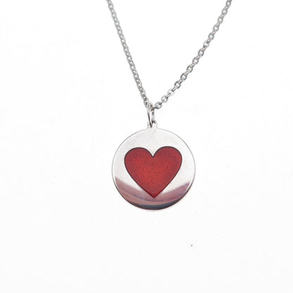 Tokemoti 925 Sterling Silver Red Enamel Heart Cable Chain Necklace 18"