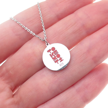 Tokemoti 925 Sterling Silver Red Enamel Heart Cable Chain Necklace 18"